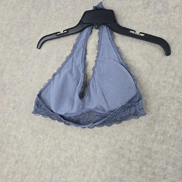 Gilly Hicks Lace Halter Bralette Gray Floral Lined Stretch - Picture 2 of 4